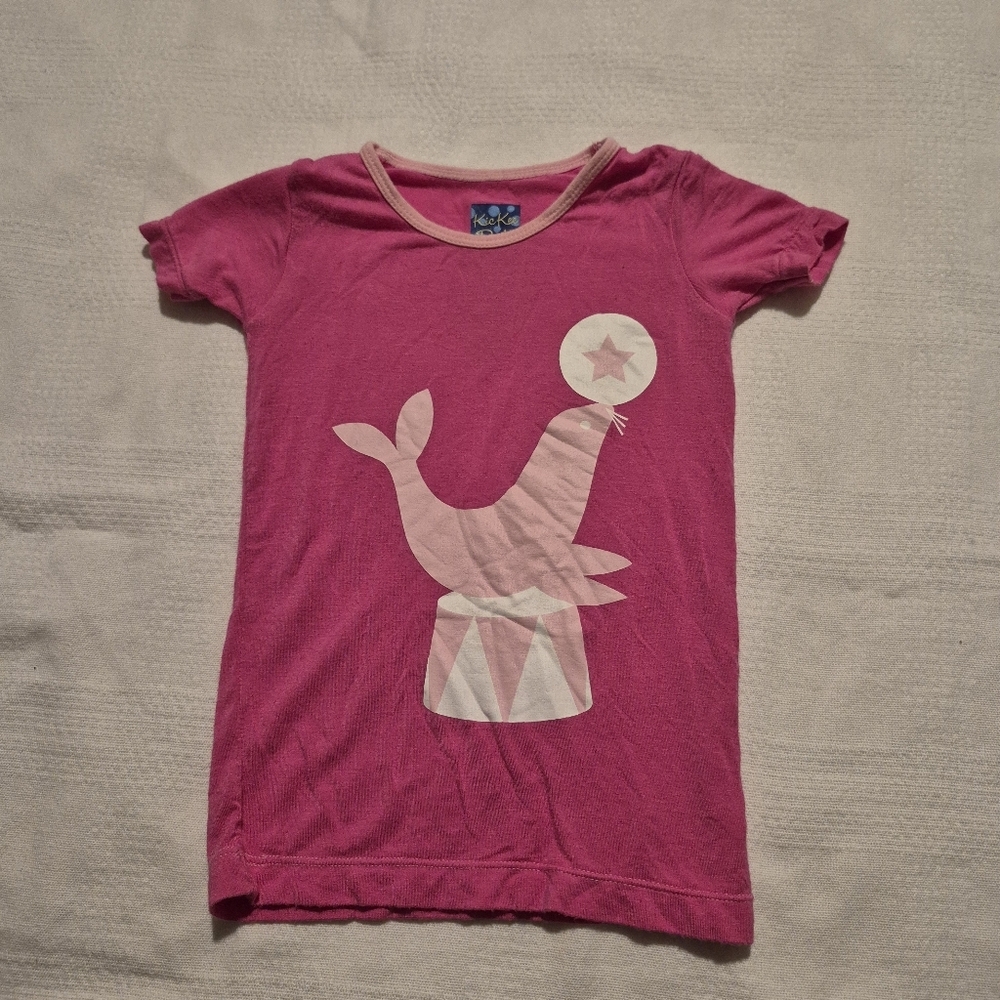 Kickee pants 2T pink pajama top circus seal design VGUC